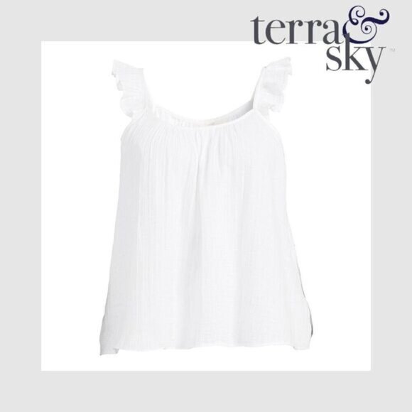 Terra & Sky's Women's Sleeveless with Ruffle‎ Straps White Top - Picture 3 of 8